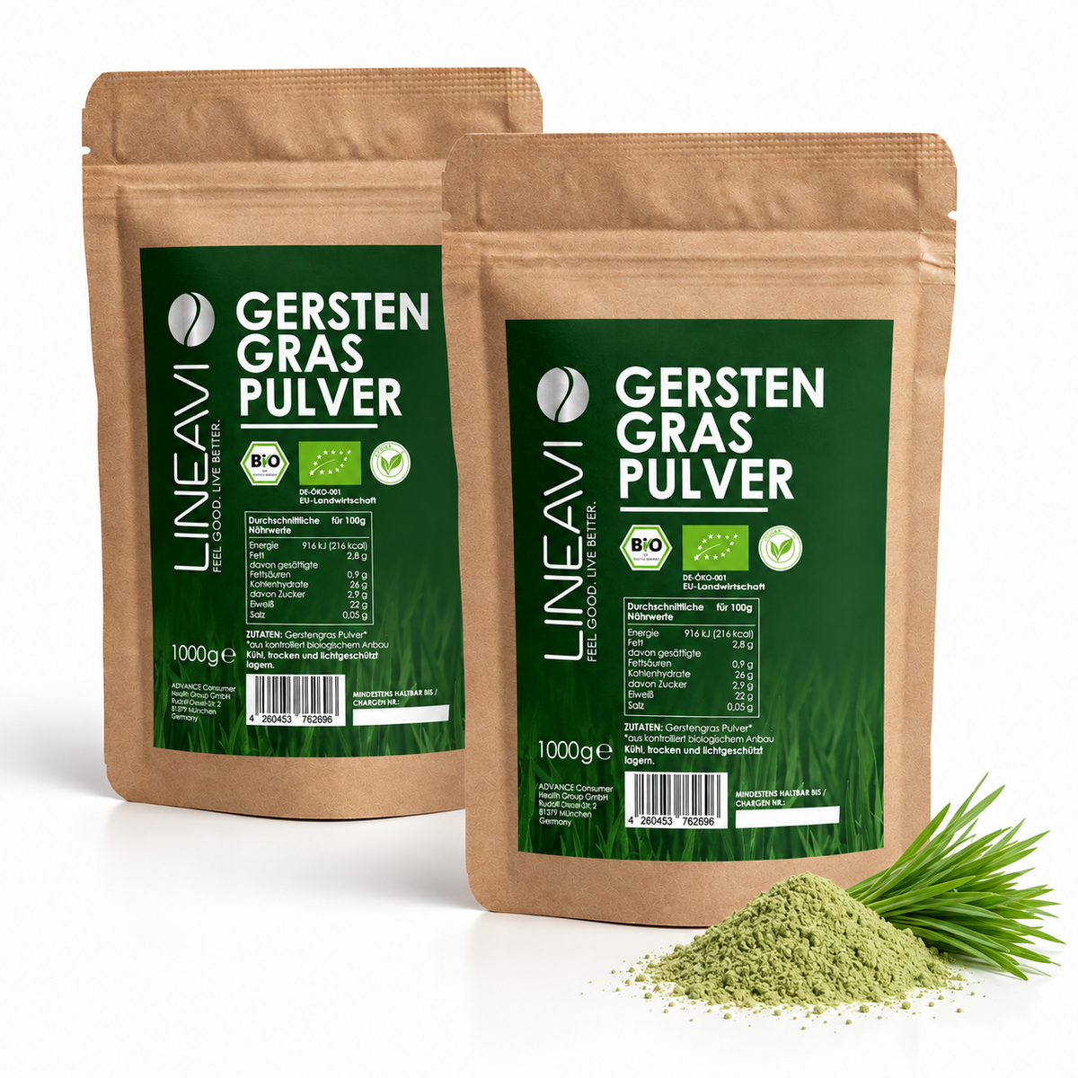 Doppelpack: Bio Gerstengraspulver (2x1000g)