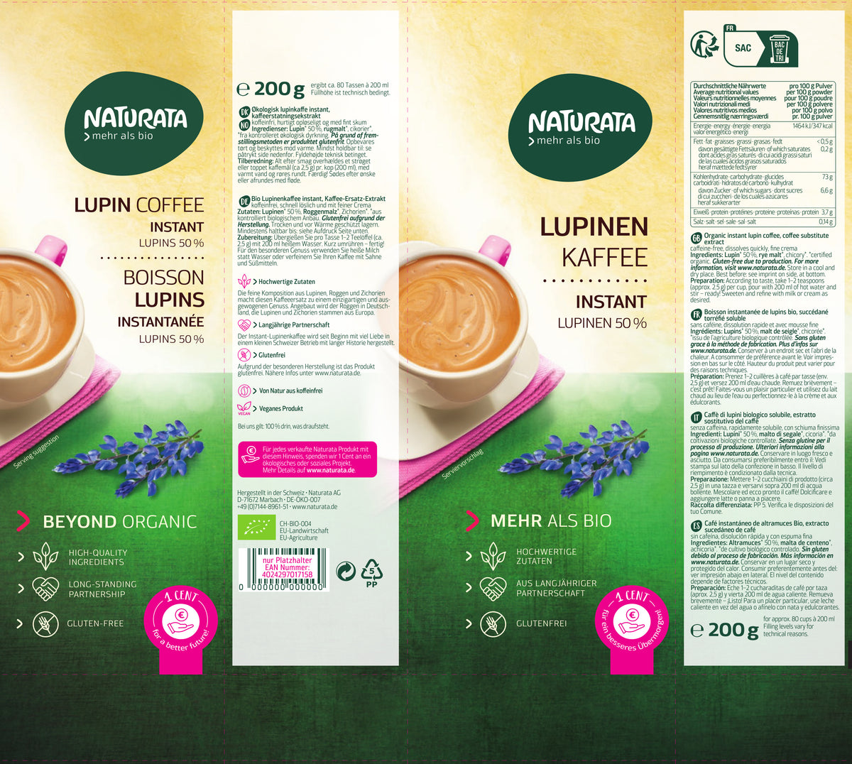 Lupinenkaffee Bio Instant Nachfüllpackung (200g)