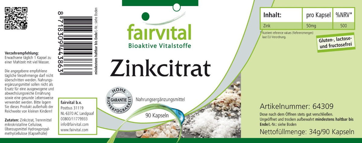 Zinkcitrat mit 50mg Zink (90 Kapseln)