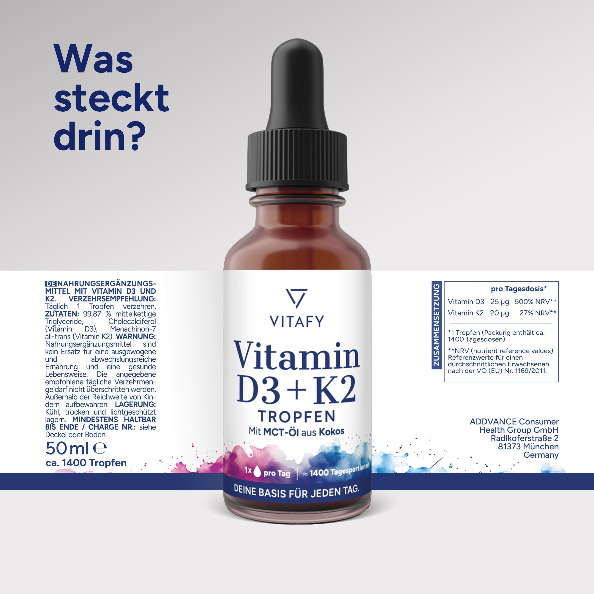 Vitamin D3 + K2 Öl Tropfen (50ml)