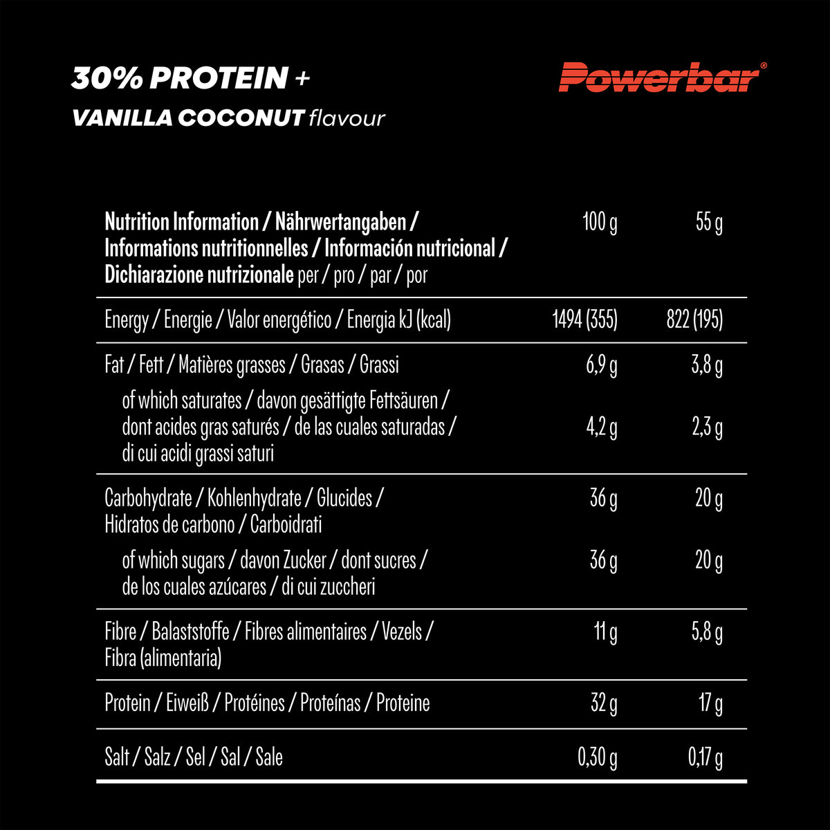 30% Protein+ Bar (15x55g) Vanilla Coconut