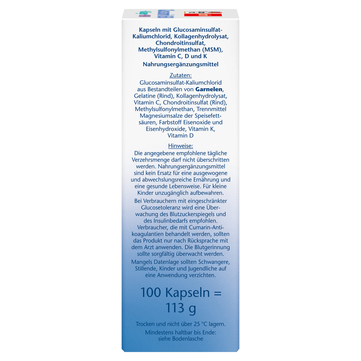 Glucosamin 1650 + Kollagen + MSM (100 Kapseln)
