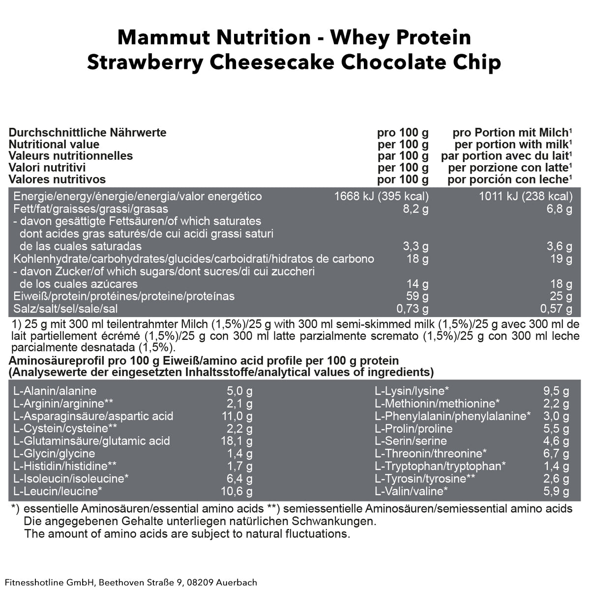 Mammut Whey Protein (1000g) Strawberry Cheesecake with Chocolate Chips