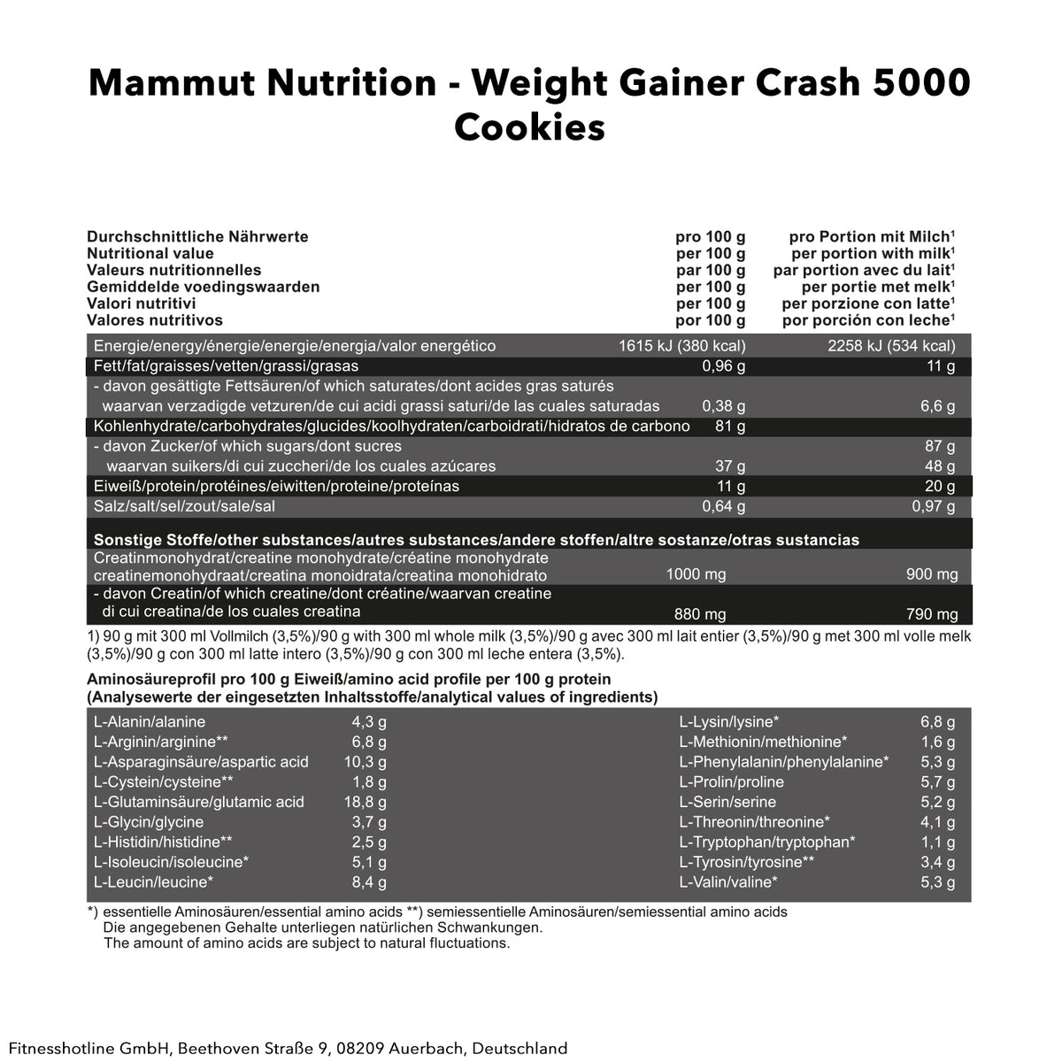 Weight Gainer Crash 5000 (4500g) Cookies