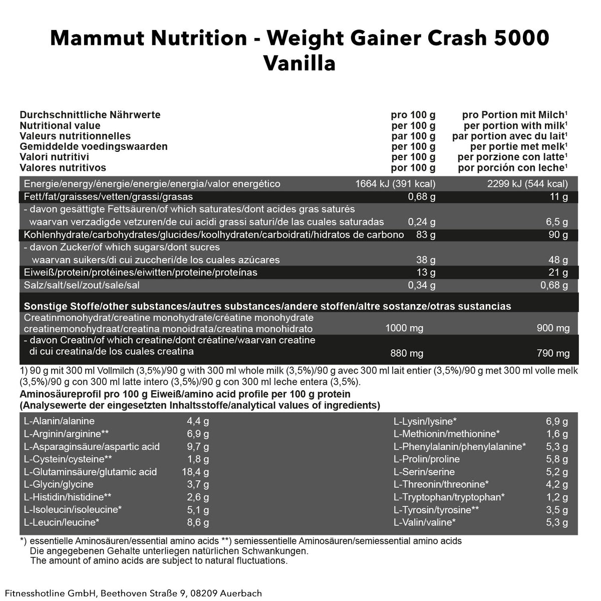 Weight Gainer Crash 5000 (4500g) Vanille