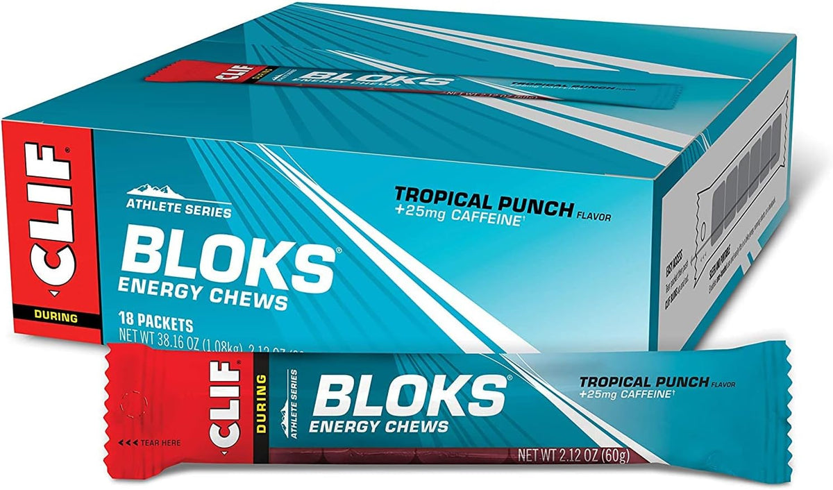 Clif Bloks Energy Chews (18x60g) Tropical Punch + Koffein