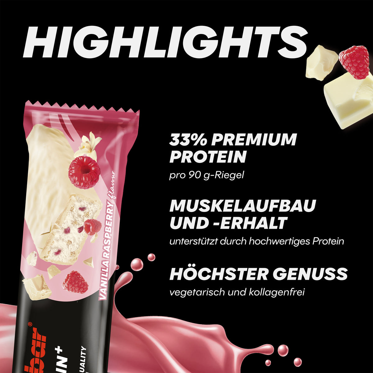 33% Protein+ Bar (10x90g) Vanilla Raspberry