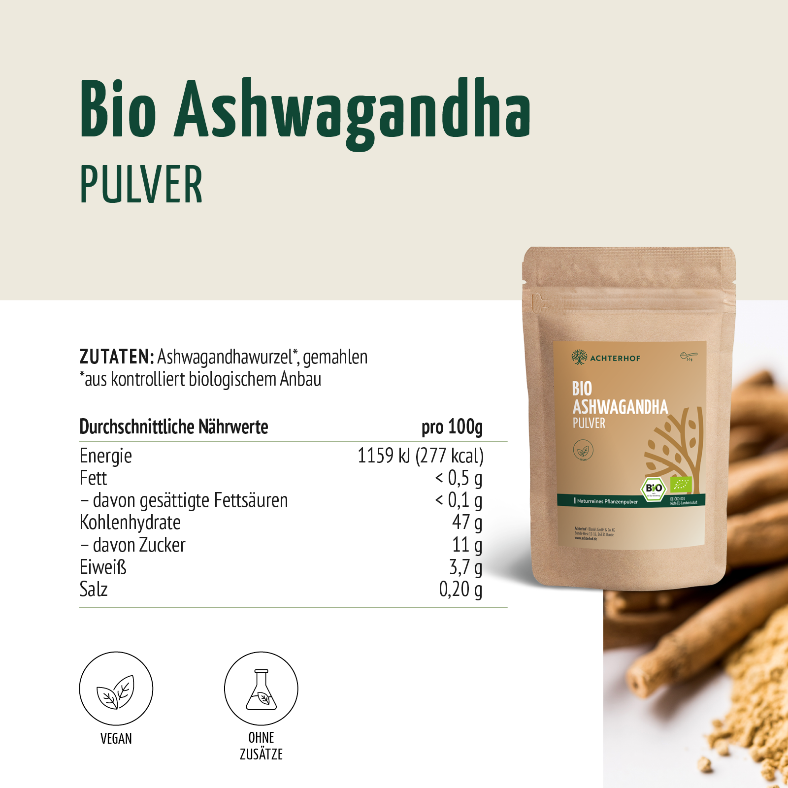 Bio Ashwagandha Pulver (1000g)