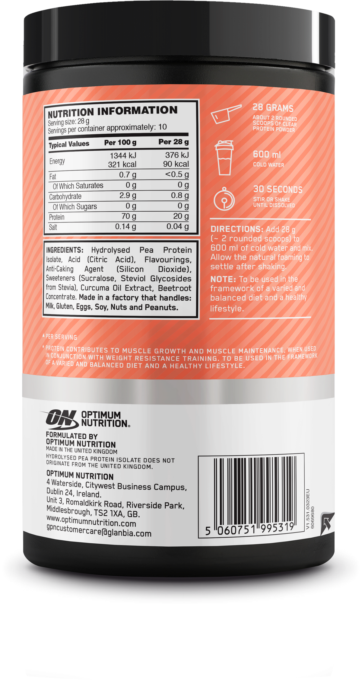 Clear Protein 100% Plant Protein Isolate (280g) Juicy Peach