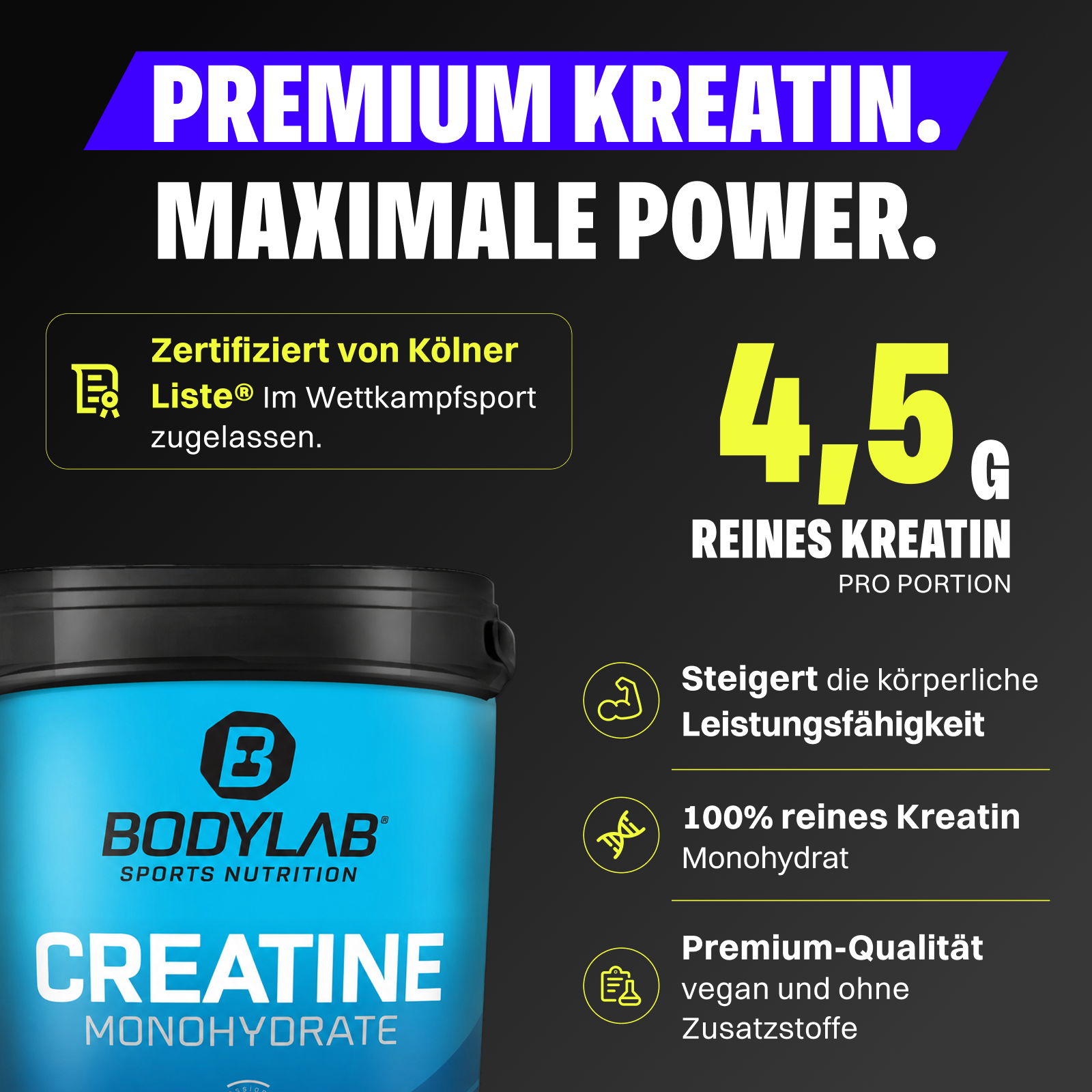 Creatine Monohydrate - 100% Pure Powder (2x1000g)