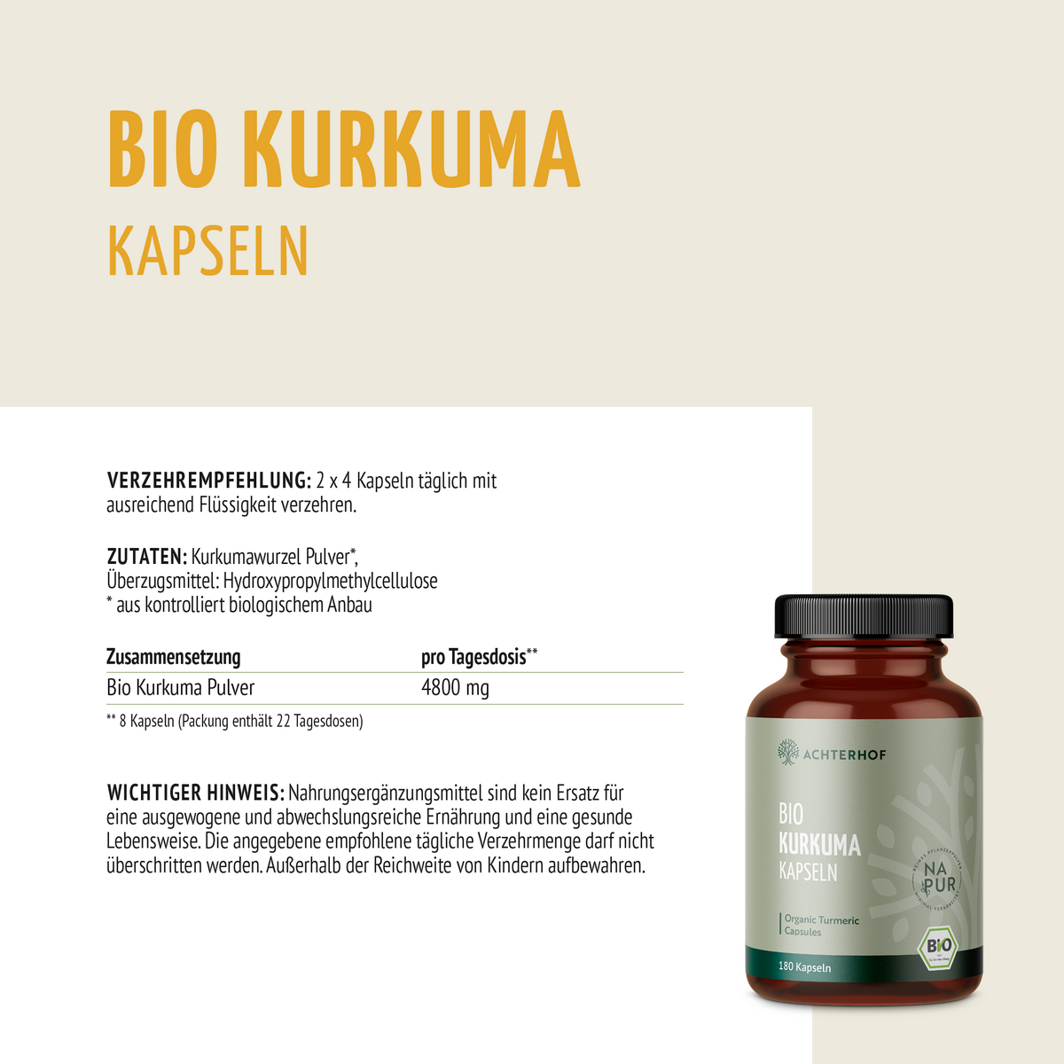 Bio Kurkuma Kapseln (180 Kapseln)