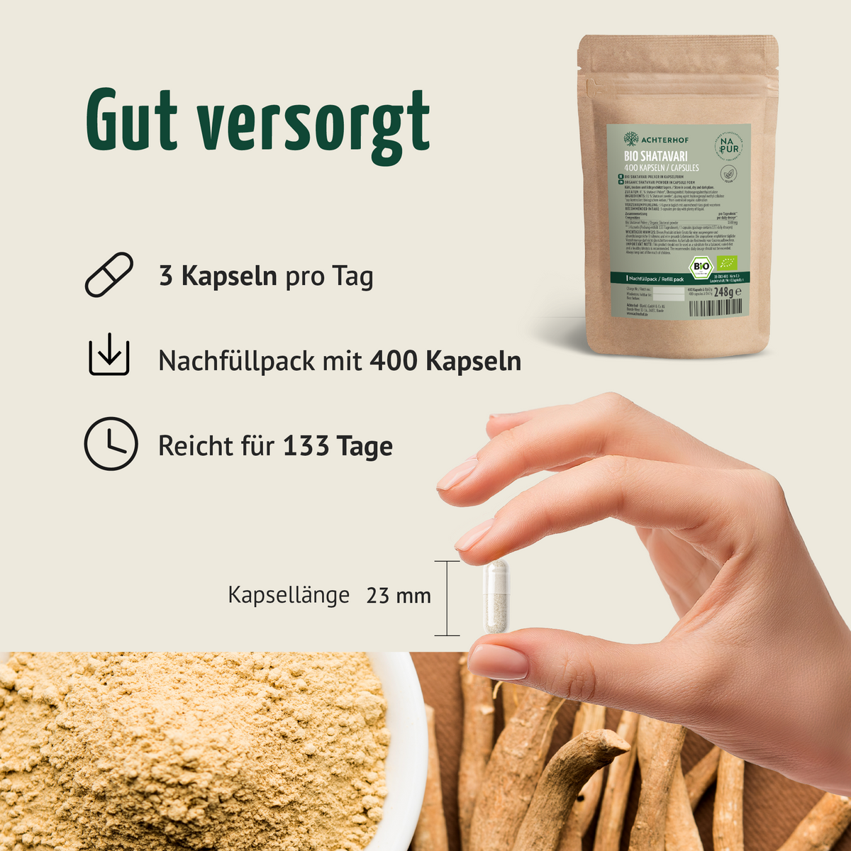 Bio Shatavari Kapseln Nachfüllpack (400 Kapseln)