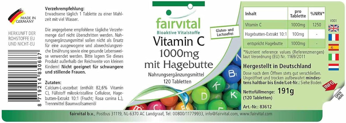 Vitamin C 1000mg mit Hagebutten (120 Tabletten)
